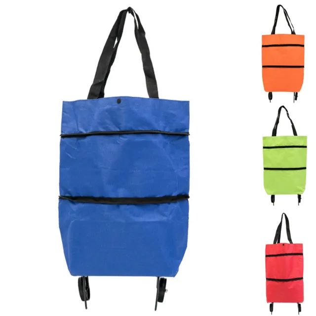 2 In 1 Foldable Two-stage Zipper Folding Shopping Bag With Wheels Shopping Cart