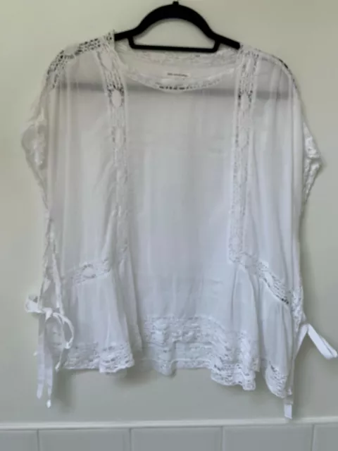 ISABEL MARANT ETOILE White Cotton Lace Open Tie Side Blouse Top FR40 UK12-14