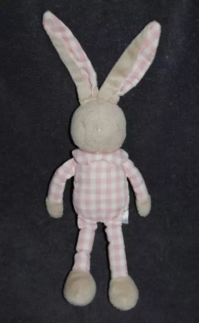 Doudou Peluche Lapin Rose Carreaux KLORANE Col Blanc Fille  TTBE