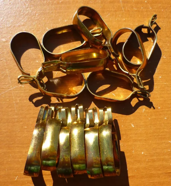 Lot of 14 Vintage Brass 5/8" Oval Oblong Clip-On Cafe Curtain Drapery Rings AGED