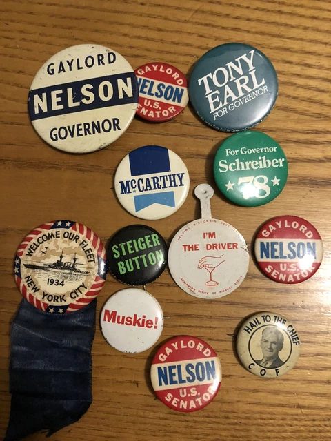 Various vintage and modern campaign buttons