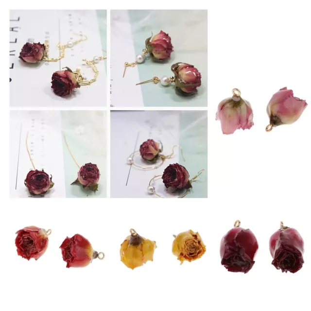 2 Stück Epoxidharz Echte Rose  Charms Anhänger DIY Ohrring Schmuckzubehör