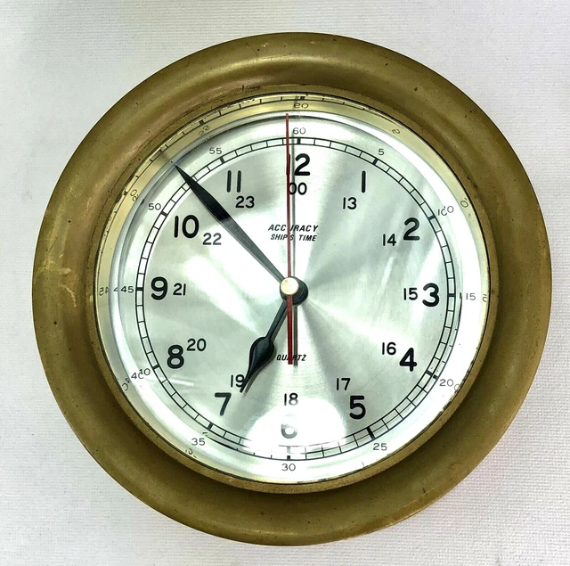 VINTAGE ACCURACY SHIP'S Time Clock Heavy Brass Porthole Style Chime