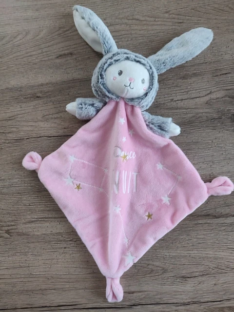 Doudou Plat MOTS D'ENFANTS Ours Déguisé en Lapin Rose Blanc Gris Douce Nuit