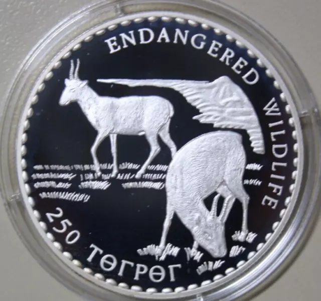 Mongolia 250 Togrog 1993 Silber PP-Proof #F5843 "Endangered Wildlife-Steinbock"