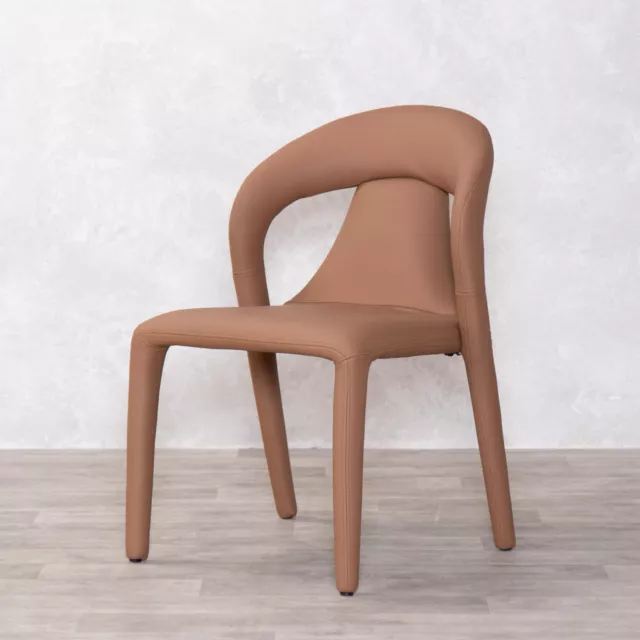 Tan Fully Upholstered Dining Chair Faux Leather Easy Clean