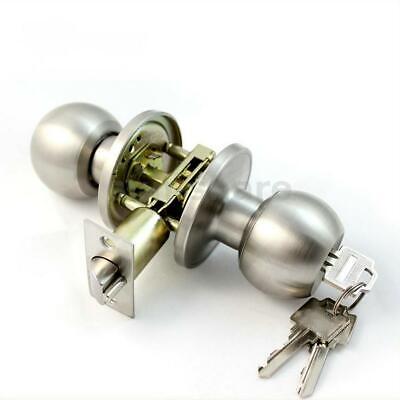 Stainless Steel Round Door Knobs Handle Entrance Passage Lock W/ Key Set SILVER
