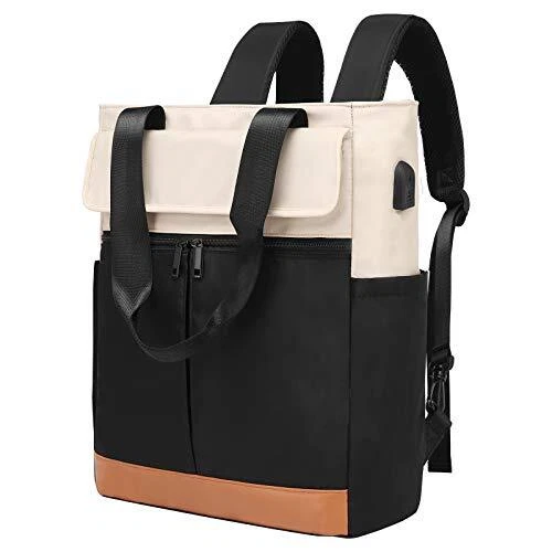 Women Convertible Tote Daypack Laptop Backpack Wide Top Open College Black