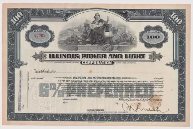 Illinois Power & Light Corporation Stock Certificate