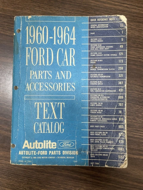 1960-1964 Ford Car Parts and Accessories Text Catalog Copyright 1969