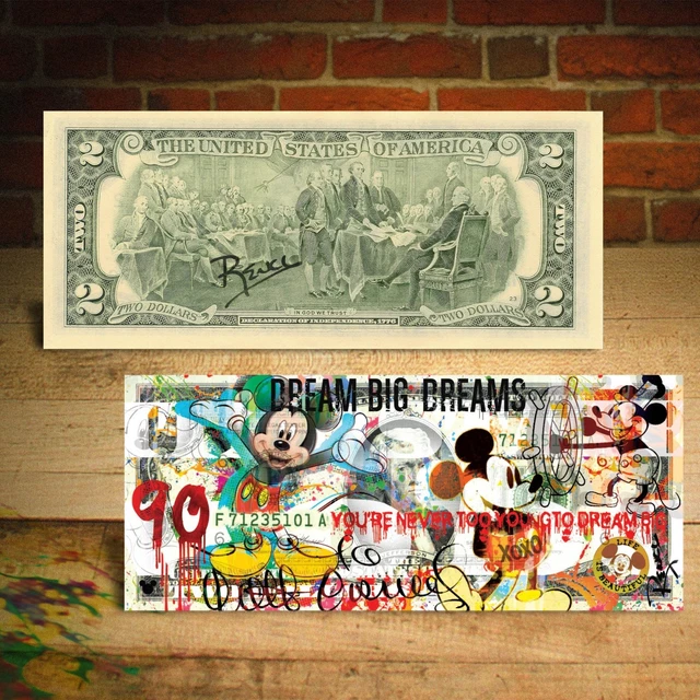 Signed Trump Mugshot Willy Wonka Charlie Bucket Art – Mixed Media On $2 Bill By Rency