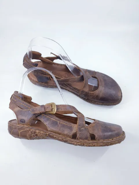 Josef Seibel size 4 (37) brown leather sandals buckle strap wedge heel pumps