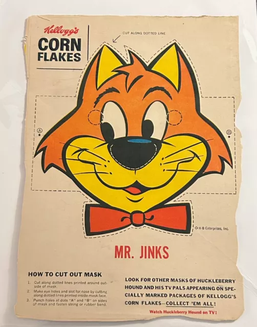 Kellogg's  Corn Flakes  Mr Jinks  Mask  Cereal Box Back  1960  Hanna Barbera