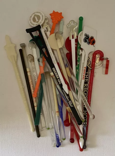 Vintage  Glass Plastic  Cocktail Stirrers Swizzle Sticks Lot Of 26ish