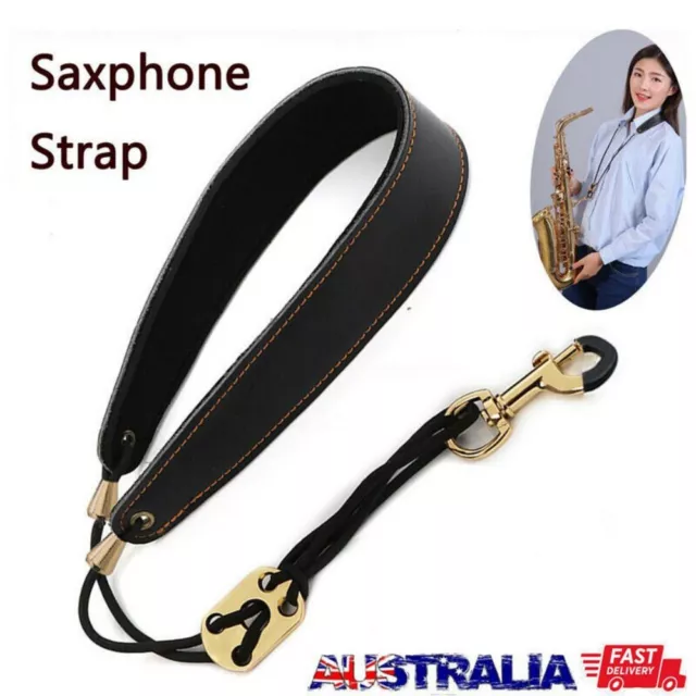 Adjustable Saxophone Neck Strap with Hook Soft Leather Padded Sax Strap Black