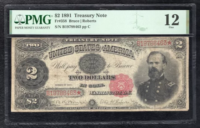 Fr. 358 1891 $2 Two Dollars “General Mcpherson” Treasury Coin Note Pmg Fine-12
