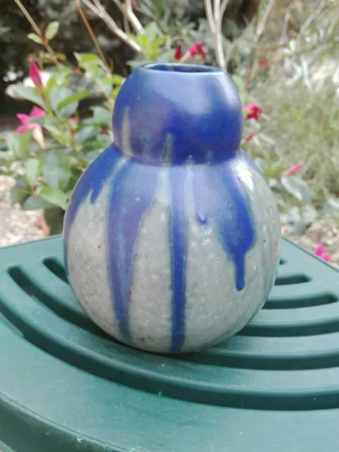 Ancien Petit Vase En Grès Flammé Forme Coloquinte Signé Bordelais N° 33
