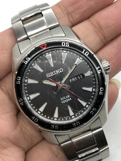 SEIKO SOLAR DIVERS V158 0AY0 Stainless Steel Day Date Mens Watch