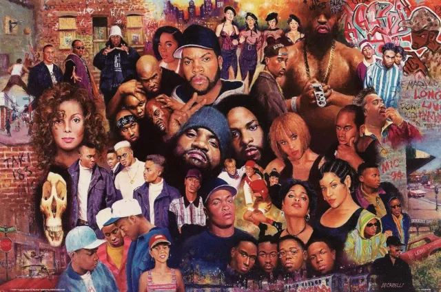 Old School Rap Hip Hop Art Poster Graffiti Collage 36" X 24" Reprint Cns