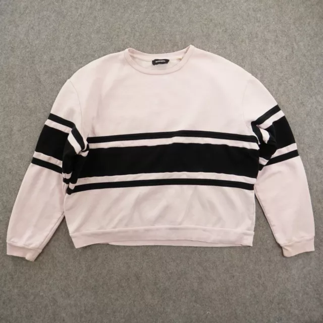 Diesel Sweatshirt Mens Extra Large Pink Black Crew Neck Striped Long Sleeve