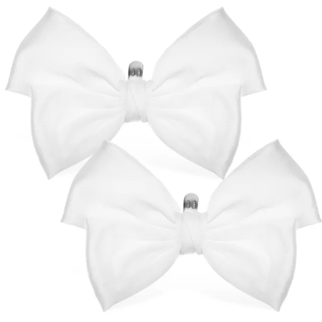 1 Pair of Milky White Satin Bow Shoe Buckles Women's Flat Clips