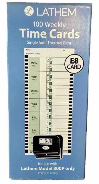 Lathem E8100 Weekly Time Card - 100 PK Use Model 800P Only E8 Card Time Clock