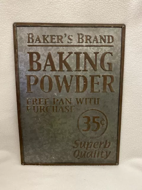 Bakers Brand Baking Powder 35 Cents Metal Embossed Sign Kitchen Advertising