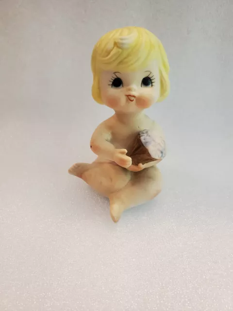 Vintage Capodimonte Porcelain Bisque Baby Girl With Flower Basket Figurine...