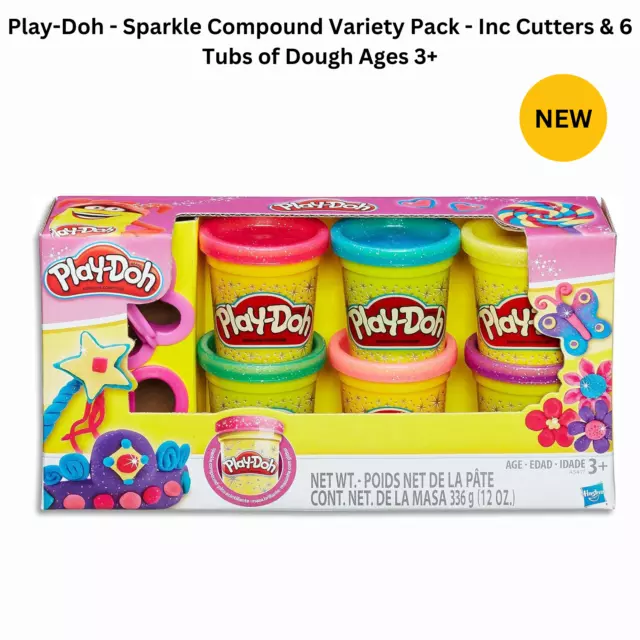 Play-Doh - Sparkle Compound Variety Pack - Inc Cutters & 6 Tubs of Dough Ages 3+