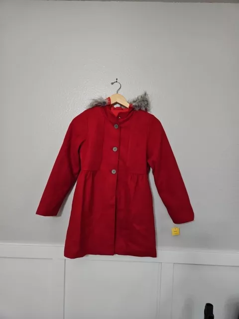 Cat and Jack red jacket Pea coat Girls with faux fur lined hood Size 6 New Kids