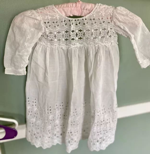 Vintage White Cotton Baby Girl Full Length Dress Eyelet