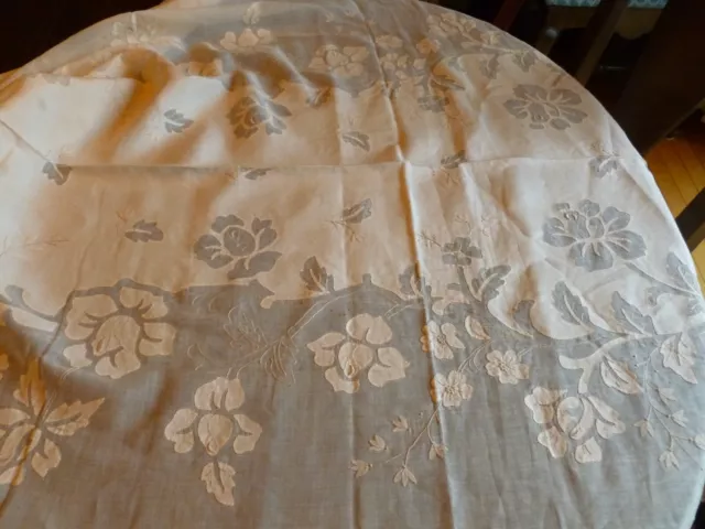 Gorgeous HUGE  Vintage MADEIRA Linen Organdy Appliqué Banquet Tablecloth 183"