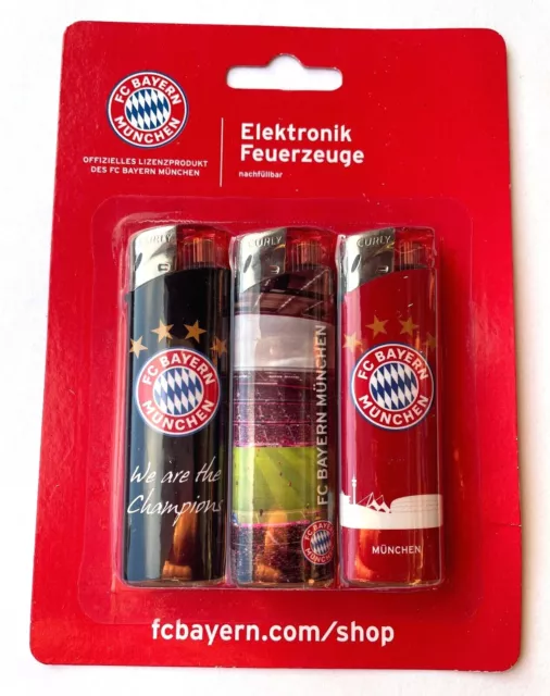 3 Stück * Elektronik * Fan Feuerzeug Mit Logo * Fc Bayern München * Neu *