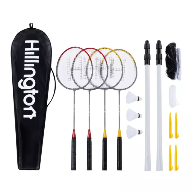 Profi Badminton Set 4 Spieler Schläger Shuttlecock Stangen Netztasche Gartenspiel