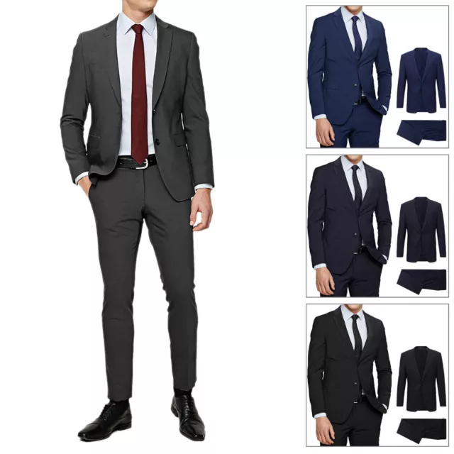 Abito Uomo Blu Nero Elegante Slim Fit Vestito cerimonia Sartoriale Casual VEQUE