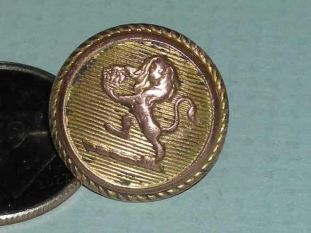 9/16" Antique BM "Patent Gold Plate" Lion Holding Crown Rampant Livery Button