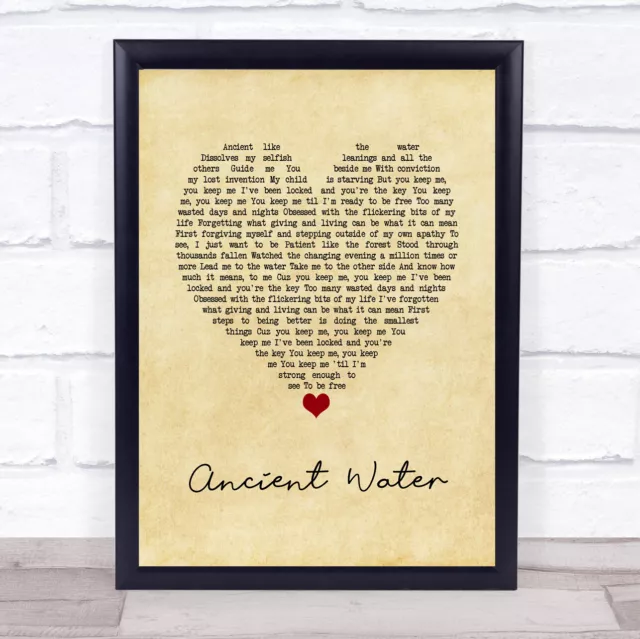 Ancient Water Vintage Heart Song Lyric Quote Music Print