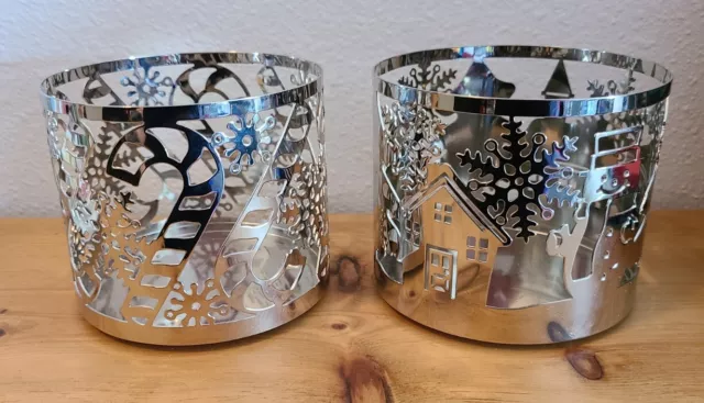 Set of 2 Bath and Body Works Christmas Winter Silver 3-Wick Candle Holders