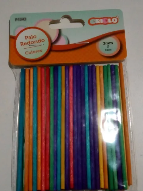 60 Palos de madera  de redondos de colores para manualidades 3 mm x 10  cm