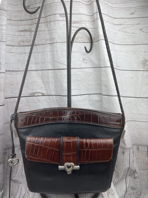 Vintage Brighton Purse Black Brown Croc Embossed Leather Shoulder Bag Y2k Retro