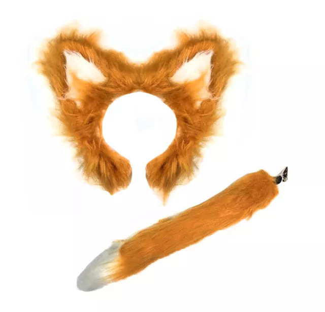 Brown Fluffy Fox Set (Ears & Tail) Fancy Dress Costume Book Day Mr Fox Animal