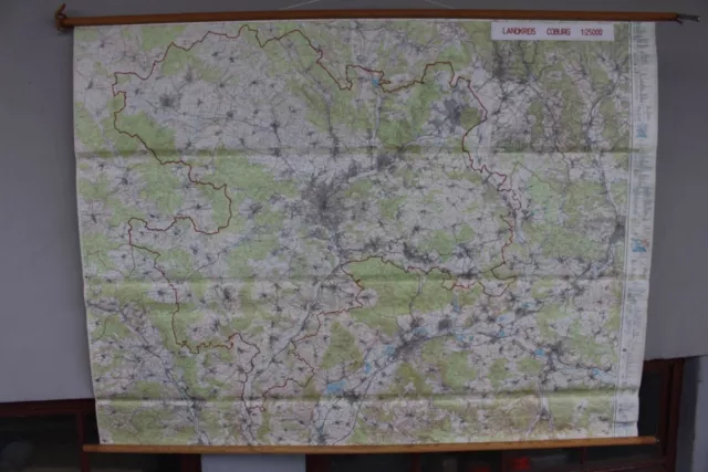 Schulwandkarte Rollkarte Lehrtafel Landkreis Coburg 1:25000 geographisch 1970er