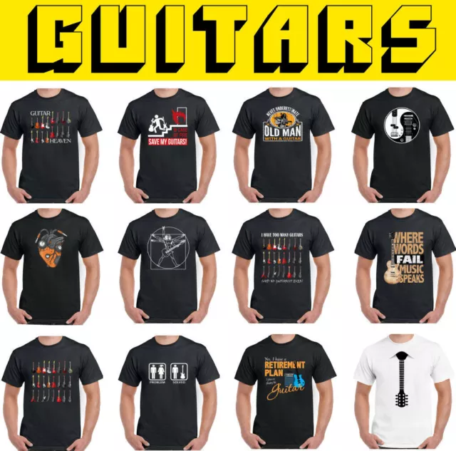 GUITAR T-SHIRT Mens Acoustic Electric Bass Amp Funny Rock Music Band Unisex Top