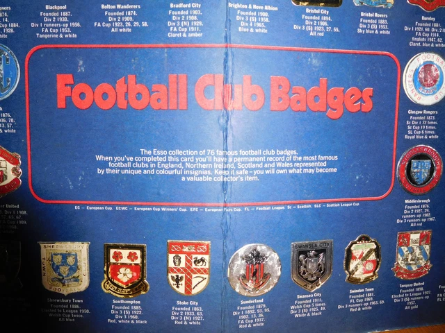 Esso football club foil badges from the 1970's.  Choose your team.  FREE P&P