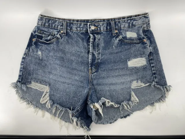 Wild Fable Cut Off Fringe Jean Shorts Womens Size 14 W Button Fly High Rise Blue