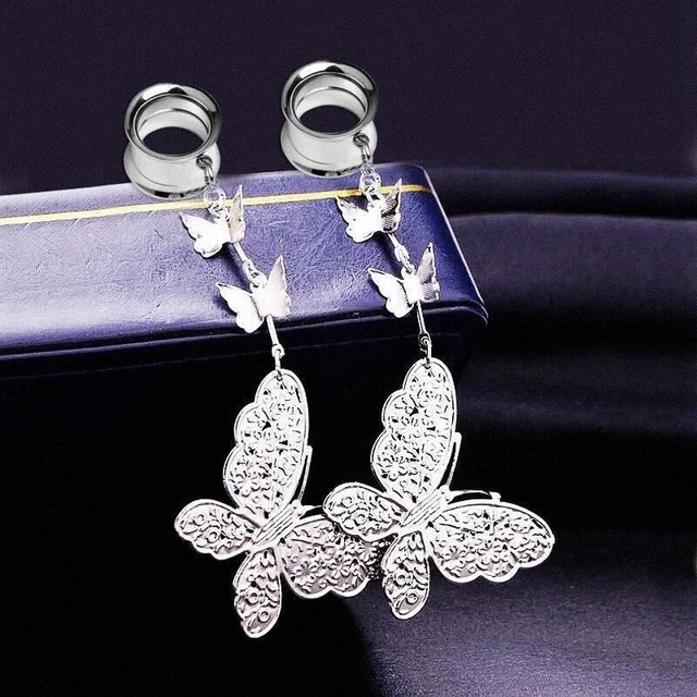 Pair Wings of Flight Butterfly Ear Gauges Ear Tunnels Body Jewelry Piercings