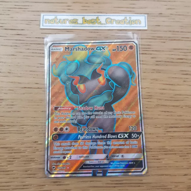 NEUWERTIG/NM Zustand Marshadow GX 137/147 Holo/Glänzende Pokémonkarte, brennende Schatten