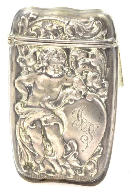 Antique Sterling Silver Art Nouveau figural Repousee hallmarked match Safe c1900