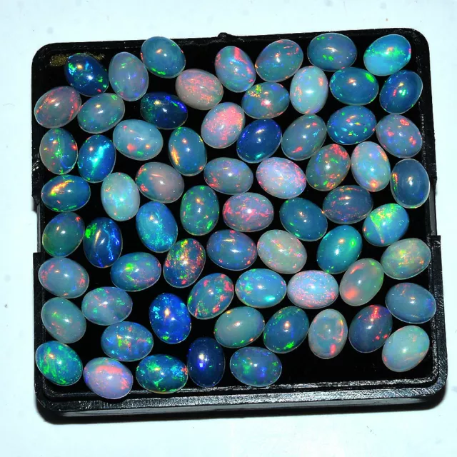 15 Stück Natürlich Äthiopische Opal 7mm 5mm Oval Flashy Lose Cabochon Edelsteine