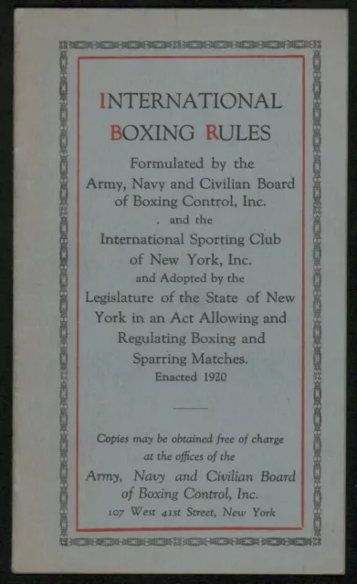 1920 International Boxing Rules Booklet (147113)